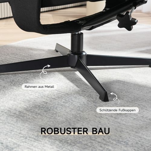 Fauteuil Relax En Tissu Velours, Pivotant, Avec Repose-pieds, Fonction Bascule, Noir