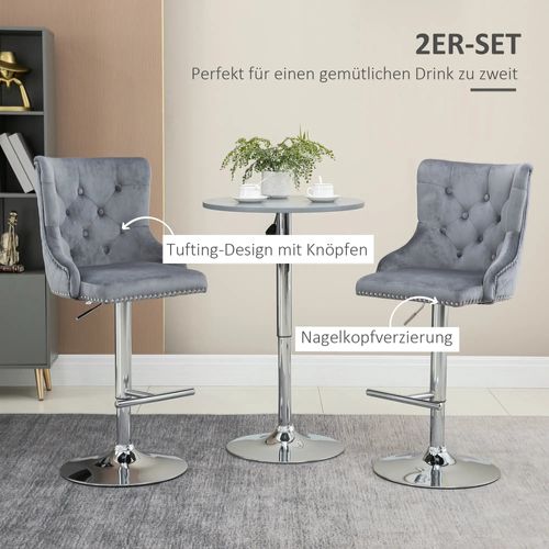 2 Tabourets De Bar Pivotants, Réglables En Hauteur, Aspect Velours, Gris Clair, 46 X 55 X 102-123 Cm
