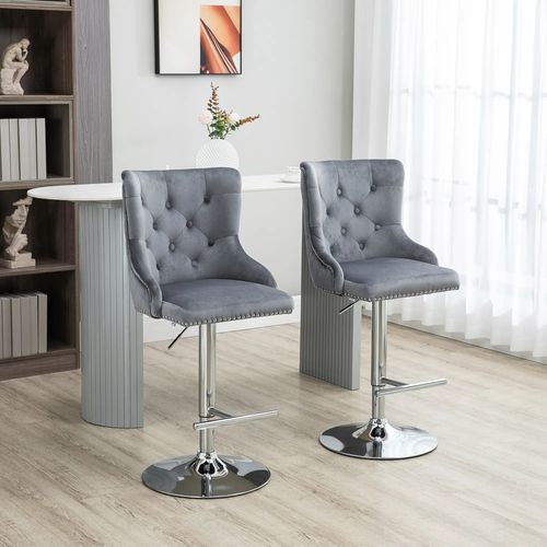 2 Tabourets De Bar Pivotants, Réglables En Hauteur, Aspect Velours, Gris Clair, 46 X 55 X 102-123 Cm