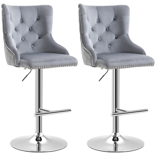 2 Tabourets De Bar Pivotants, Réglables En Hauteur, Aspect Velours, Gris Clair, 46 X 55 X 102-123 Cm