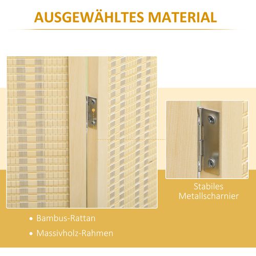 Paravent 4 Pièces Bambou Pliable Séparateur De Pièce 180 X 180 Cm Naturel