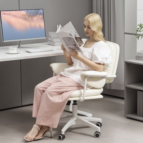 Chaise De Bureau En Simili Cuir, Bascule, Repose-pieds, Réglable, Blanc, 120 kg Max