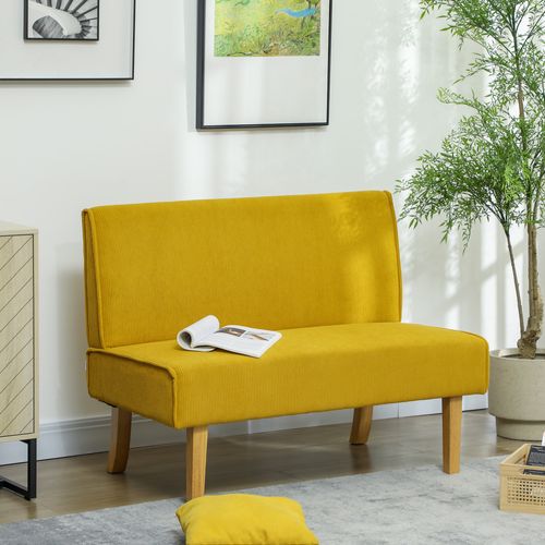 Canape 2 Places Cord-optique Bois Pattes Doux Doux 110 X 62 X 85 Cm Jaune