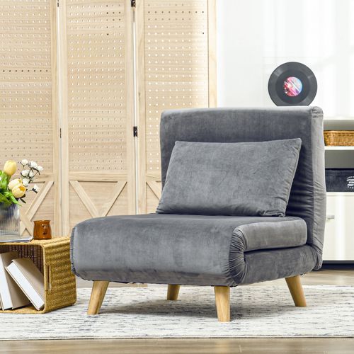 Fauteuil-lit Pliable En Tissu Gris Avec Coussin, Dossier Réglable, Jusqu'à 125 Kg