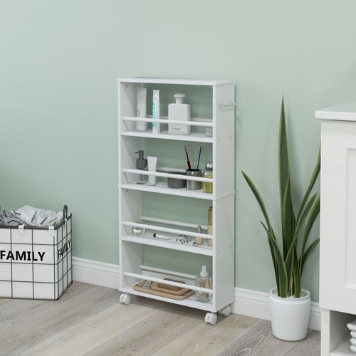 Chariot Roulant Étroit à 4 Étages Avec Poignées, Pour Cuisine Et Salon, Blanc 45 X 15 X 91 Cm