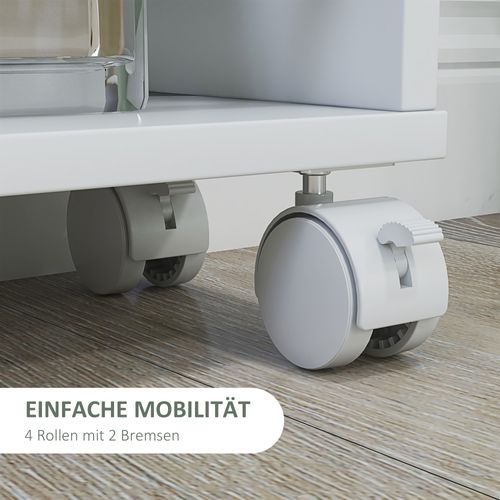 Chariot Roulant Étroit à 4 Étages Avec Poignées, Pour Cuisine Et Salon, Blanc 45 X 15 X 91 Cm