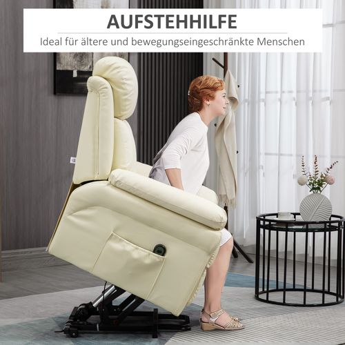 Fauteuil Avec Aide à La Montée, Relax Électrique Inclinable Avec Télécommande, Simili Cuir, Crème