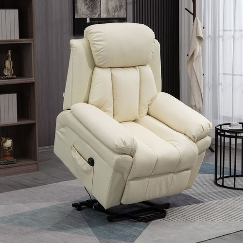 Fauteuil Avec Aide à La Montée, Relax Électrique Inclinable Avec Télécommande, Simili Cuir, Crème