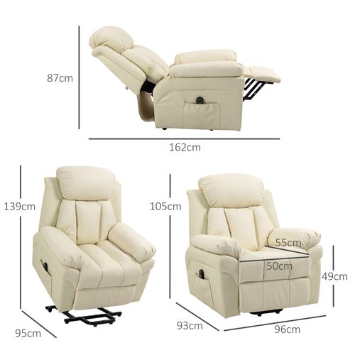 Fauteuil Avec Aide à La Montée, Relax Électrique Inclinable Avec Télécommande, Simili Cuir, Crème
