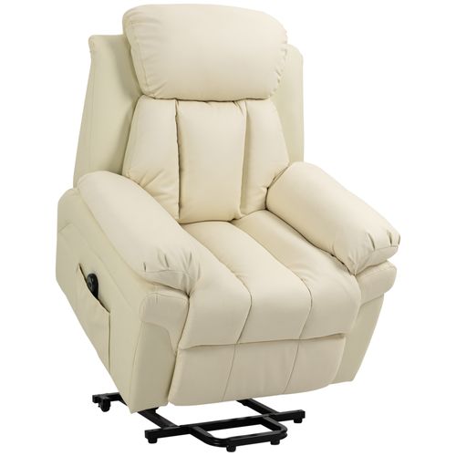Fauteuil Avec Aide à La Montée, Relax Électrique Inclinable Avec Télécommande, Simili Cuir, Crème