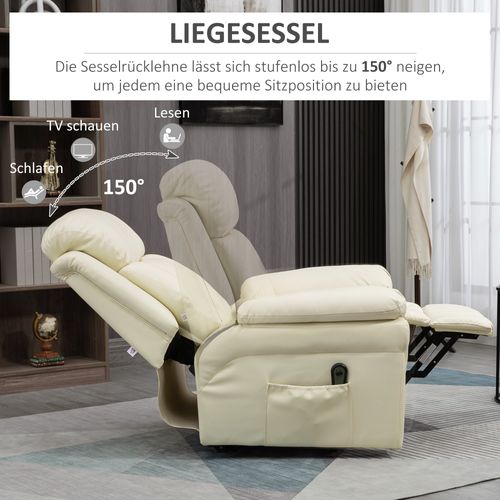Fauteuil Avec Aide à La Montée, Relax Électrique Inclinable Avec Télécommande, Simili Cuir, Crème