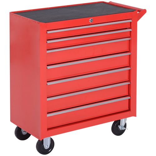 Chariot Atelier Acier 7 Tiroirs Sur Roulettes Verrouillables 150 Kg, , Rouge