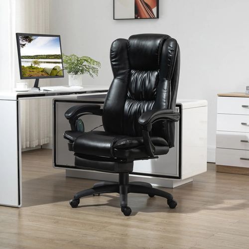 Fauteuil Noir, Massage, Vibration, Repose-pieds, Appui-tête, Réglable, 68,5x68,5x119-127cm