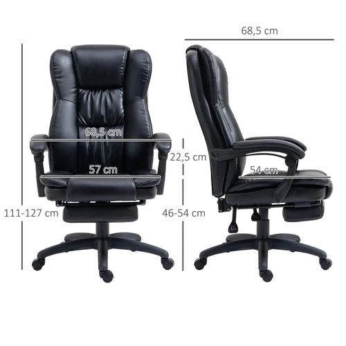 Fauteuil Noir, Massage, Vibration, Repose-pieds, Appui-tête, Réglable, 68,5x68,5x119-127cm