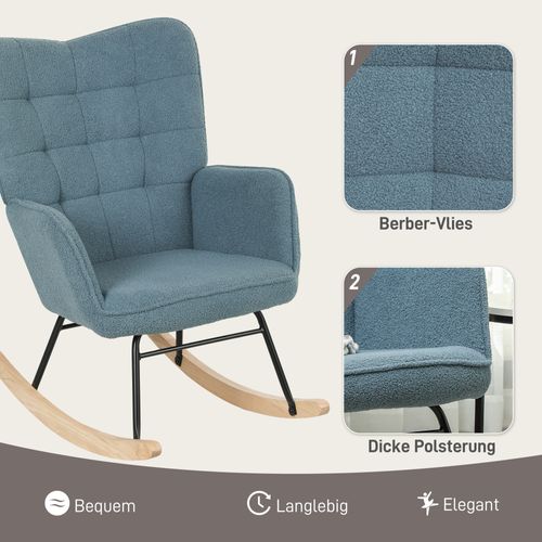 Fauteuil à Bascule, Imitation Berber, Accoudoirs, Bleu Clair