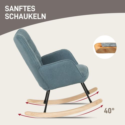 Fauteuil à Bascule, Imitation Berber, Accoudoirs, Bleu Clair