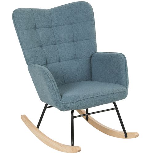 Fauteuil à Bascule, Imitation Berber, Accoudoirs, Bleu Clair
