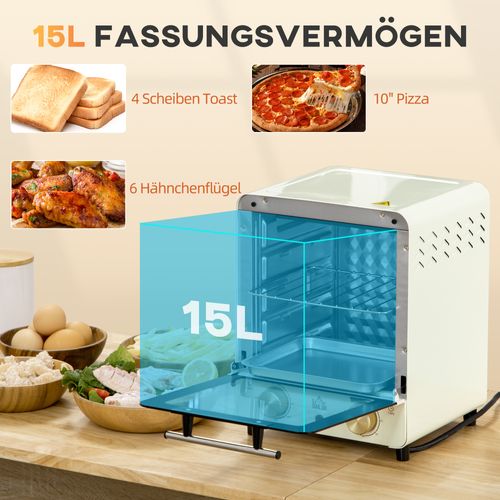 Mini Four 15l En Métal Avec Convection 1000w 60-230°c, Minuterie 1h, Crème