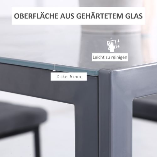 Table Carrée Pour 4 Personnes, Avec Plateau En Verre Trempé, Gris, Pour Cuisine Et Salon