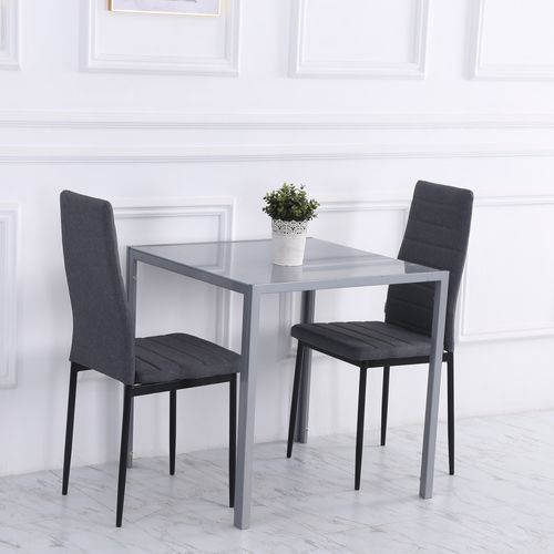 Table Carrée Pour 4 Personnes, Avec Plateau En Verre Trempé, Gris, Pour Cuisine Et Salon