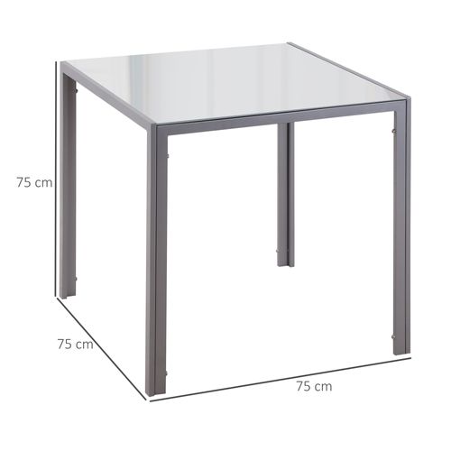 Table Carrée Pour 4 Personnes, Avec Plateau En Verre Trempé, Gris, Pour Cuisine Et Salon