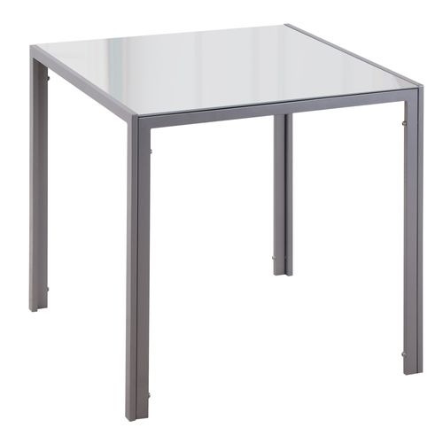 Table Carrée Pour 4 Personnes, Avec Plateau En Verre Trempé, Gris, Pour Cuisine Et Salon