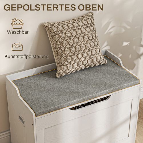 Coffre De Rangement En Bois Avec Couvercle, Assise Rembourrée, Pour Salon, Blanc