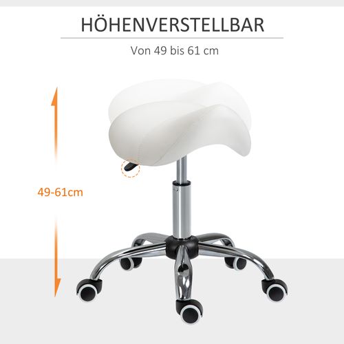 Tabouret Pivotant Ajustable En Hauteur, Rembourré En Simili Cuir, Blanc Pour Bureau Et Maison