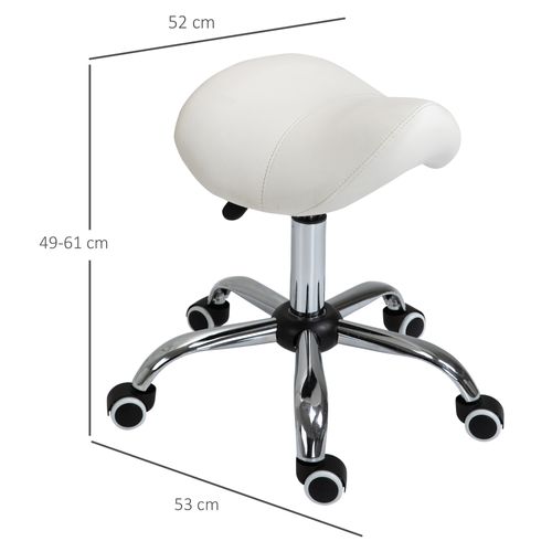 Tabouret Pivotant Ajustable En Hauteur, Rembourré En Simili Cuir, Blanc Pour Bureau Et Maison