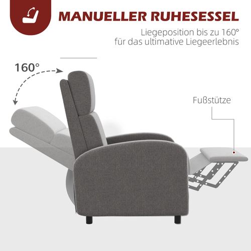 Fauteuil Relax En Tissu Effet Lin, Repose-pieds, Rembourré, Jusqu’à 120 Kg, Salon