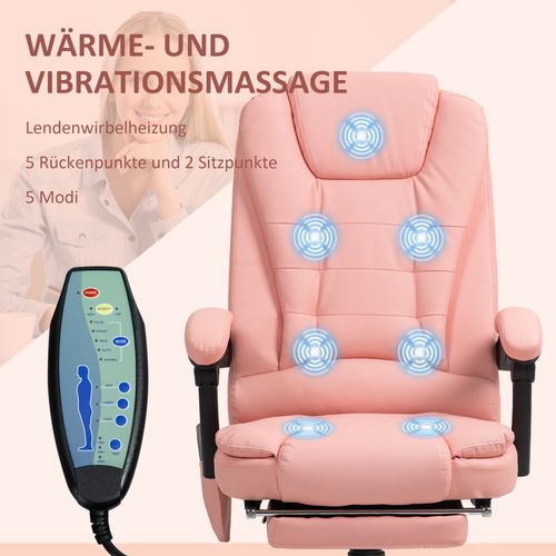 Fauteuil Rose, Massage 7 Points, Inclinable, Télécommande, Ergonomique, 120 kg Max