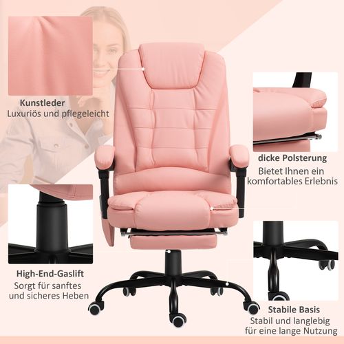 Fauteuil Rose, Massage 7 Points, Inclinable, Télécommande, Ergonomique, 120 kg Max