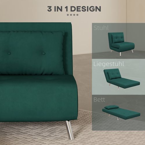 Fauteuil-lit Pliable En Velours Vert Foncé, Avec Coussin, Fonction Lit, Pour Invités