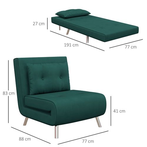 Fauteuil-lit Pliable En Velours Vert Foncé, Avec Coussin, Fonction Lit, Pour Invités