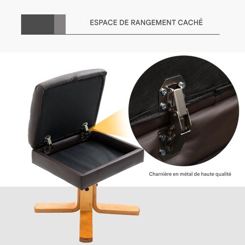 Fauteuil TV En Pu, Avec Rangement Et Repose-pieds, Pivotant 360°, Cadre Bois, Brun
