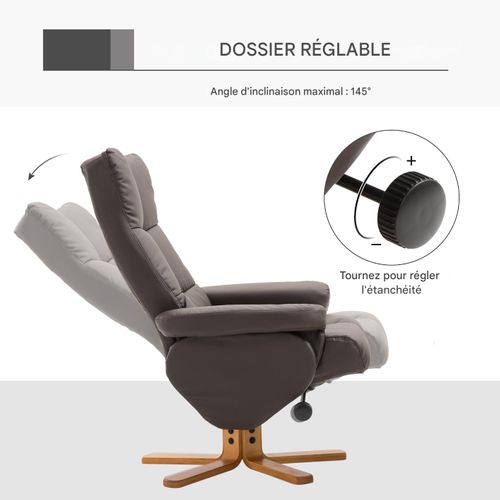 Fauteuil TV En Pu, Avec Rangement Et Repose-pieds, Pivotant 360°, Cadre Bois, Brun