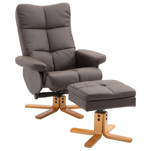Fauteuil TV En Pu, Avec Rangement Et Repose-pieds, Pivotant 360°, Cadre Bois, Brun