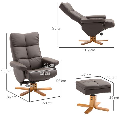 Fauteuil TV En Pu, Avec Rangement Et Repose-pieds, Pivotant 360°, Cadre Bois, Brun