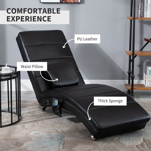 Chaise Longue En Cuir Avec Fonction Massage, 8 Points De Massage, Noir