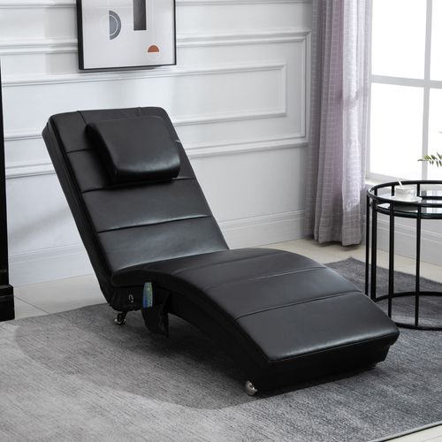 Chaise Longue En Cuir Avec Fonction Massage, 8 Points De Massage, Noir