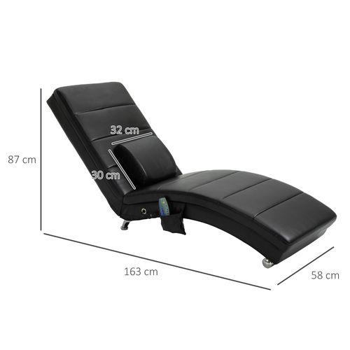 Chaise Longue En Cuir Avec Fonction Massage, 8 Points De Massage, Noir