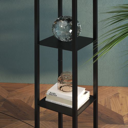 Lampe Sur Pied En Bois Noir Avec Étagères E27 Jusqu'à 40w, Intérieur, 26x26x160 Cm