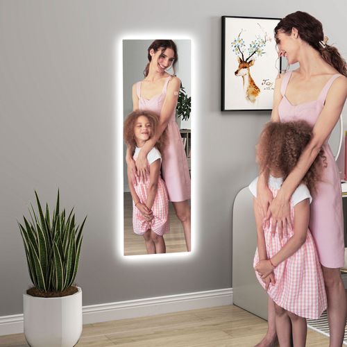 Miroir Debout 40 X 120 Cm En Verre Avec LED, Miroir Mural Avec Commande Tactile, Sans Cadre