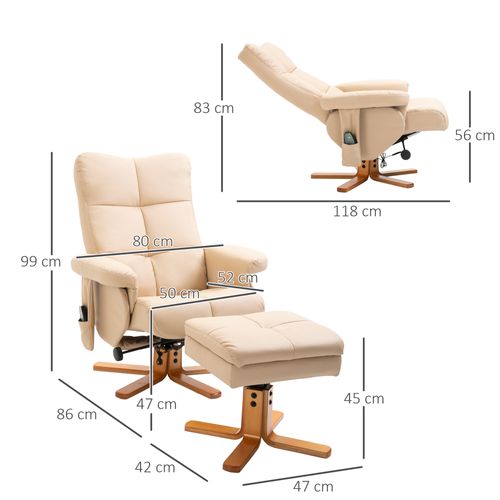 Fauteuil Relax Avec Repose-pieds 145° Inclinable En Polyester 80x86x99 Cm Avec Rangement, Crème