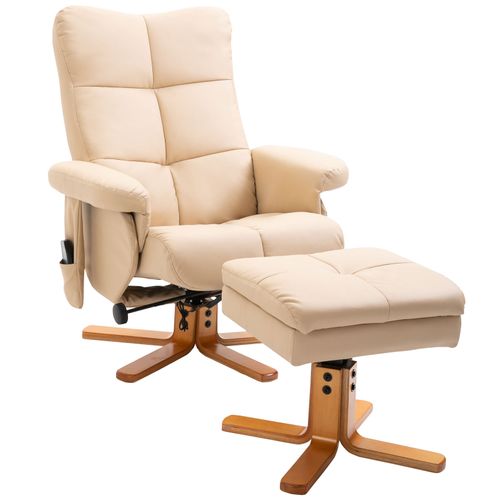 Fauteuil Relax Avec Repose-pieds 145° Inclinable En Polyester 80x86x99 Cm Avec Rangement, Crème