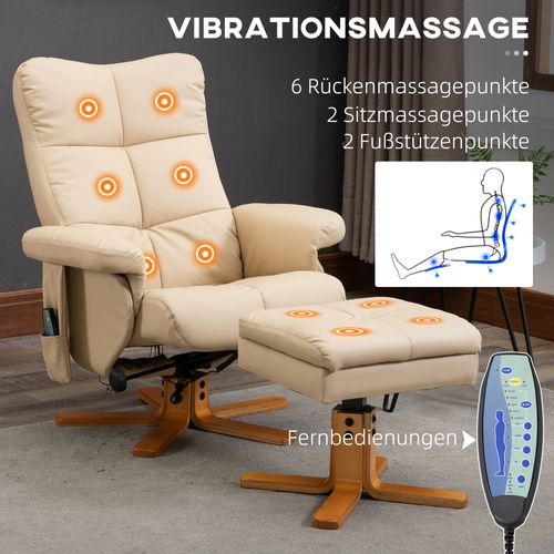 Fauteuil Relax Avec Repose-pieds 145° Inclinable En Polyester 80x86x99 Cm Avec Rangement, Crème