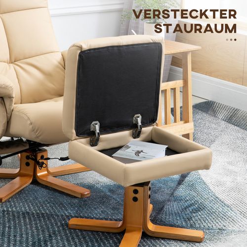 Fauteuil Relax Avec Repose-pieds 145° Inclinable En Polyester 80x86x99 Cm Avec Rangement, Crème
