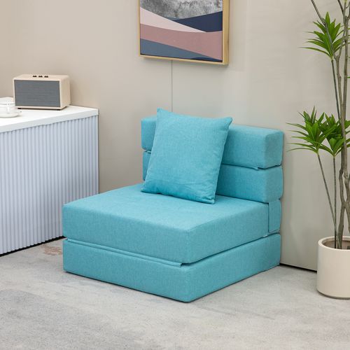 Fauteuil Pliant 2-en-1 En Tissu Avec Fonction Lit, Bleu