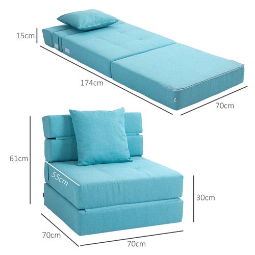 Fauteuil Pliant 2-en-1 En Tissu Avec Fonction Lit, Bleu