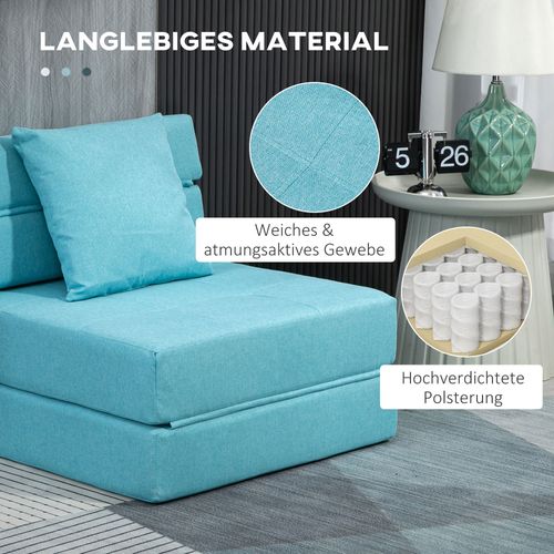 Fauteuil Pliant 2-en-1 En Tissu Avec Fonction Lit, Bleu
